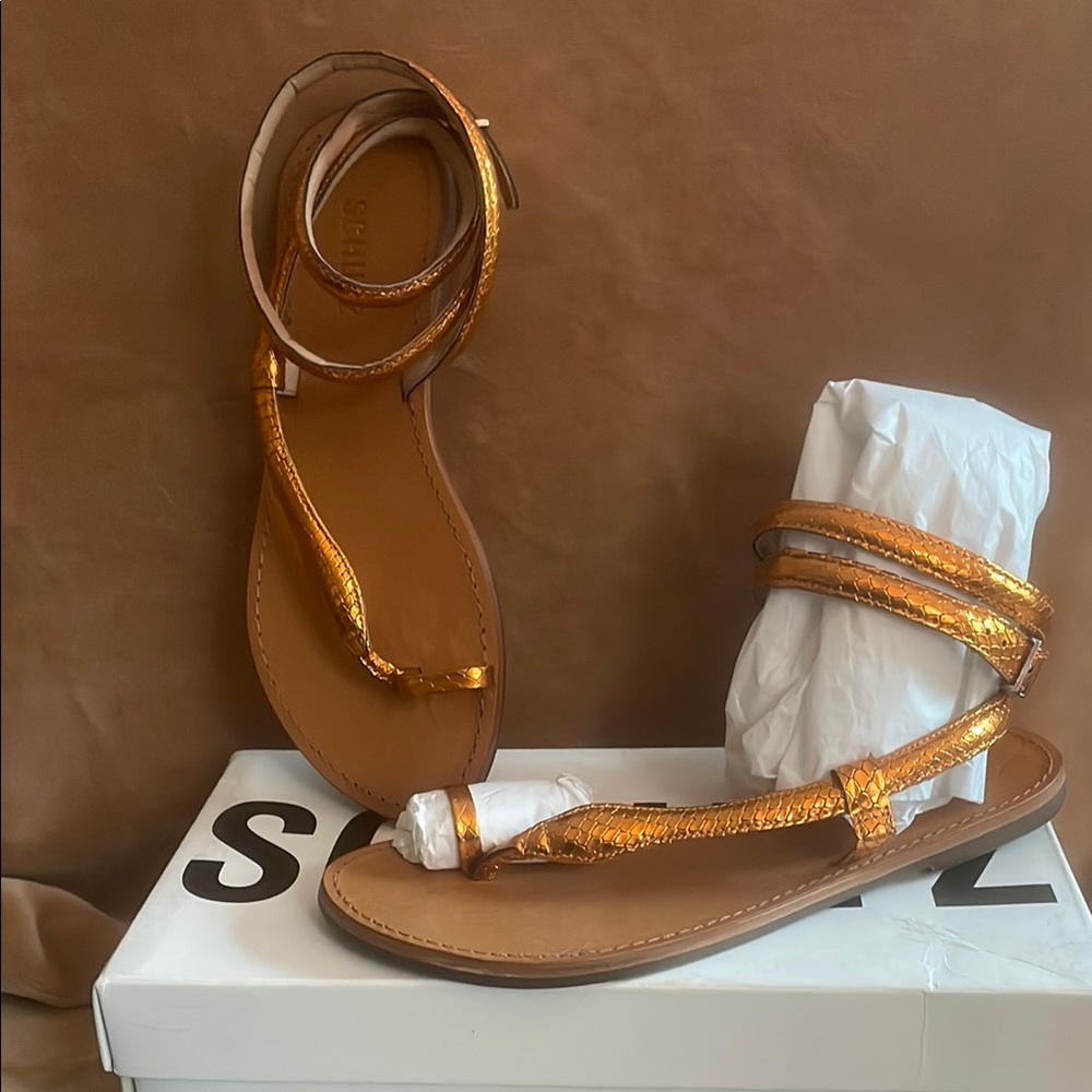 Schultz Metallic Snake Smash Orange Strappy Sandals